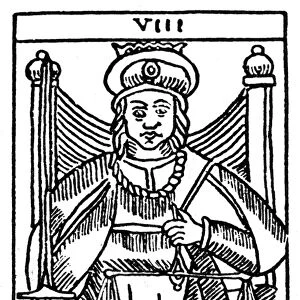 TAROT CARD: JUSTICE. Justice. Woodcut, French, 16th century