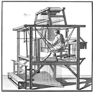 TEXTILE MANUFACTURE. A weaver at a drawloom. Line engraving, French, mid-18th century