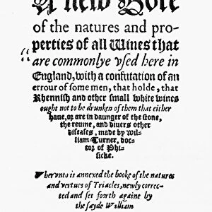 TITLE PAGE: WINE BOOK, 1568. Title page of A New Boke of the Natures and Properties
