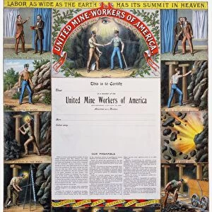 United Mine Workers of America certificate of membership. Lithograph, 1899