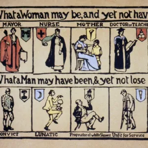 WOMENs RIGHTS. What a Woman may be and yet not have the Vote : English postcard, c1910