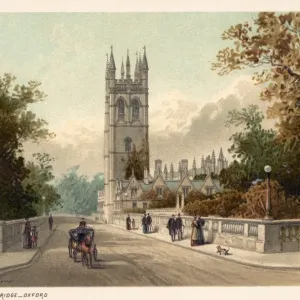 Magdalen College Print: A view from the Magdalen Bridge Magdalen College Print: A view from the Magdalen Bridge