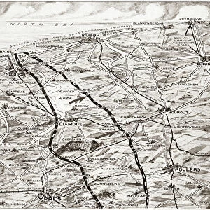 WORLD WAR I: BELGIUM, 1918. Map showing the zone of war operations in western Belgium