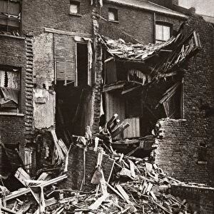 WORLD WAR I: HOUSE BOMBED. A home destroyed and child killed by a bomb dropped during an air raid