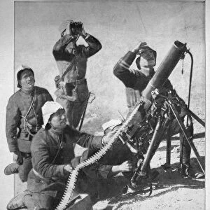 WORLD WAR I: TURKEY, 1915. Turkish soldiers in Egypt set up a machine gun in defense