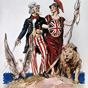 WORLD WAR I: U.S. POSTER. Side by Side, Britannia! American World War I poster by James Montgomery Flagg, 1918