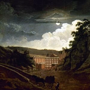WRIGHT: COTTON MILL. Arkwrights Cotton Mills by Night, in Cromford, Derbyshire, England