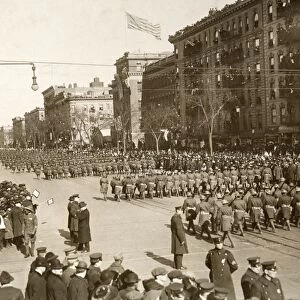 WWI: PARADE, 1919. The 369th Infantry Regiment on parade up Lenox Avenue in New York City