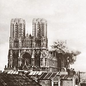 WWI: RHEIMS CATHEDRAL. Destruction of part of the cathedral at Rheims, France