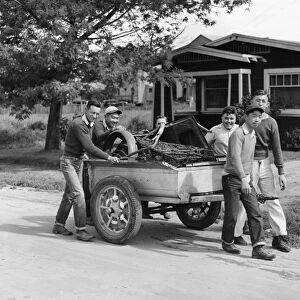WWII: HOMEFRONT, 1942. Boys collecting scrap metal for the war effort in San Juan Bautista