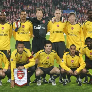 The Arsenal team line up before the match