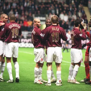 The Arsenal team prepare before kick off