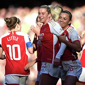 Arsenal Women Celebrate Alessia Russo's Goal Against Aston Villa in 2023-24 Barclays Women's Super League