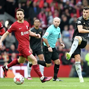 Granit Xhaka in Action: Premier League Showdown at Anfield - Passing the Ball, Liverpool vs. Arsenal, 2022-23