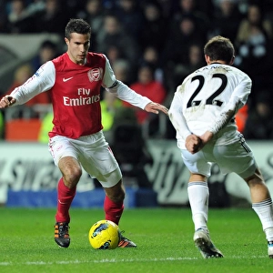 Robin van Persie vs. Angel Rangel: Intense Battle in Swansea City vs. Arsenal (2011-12)