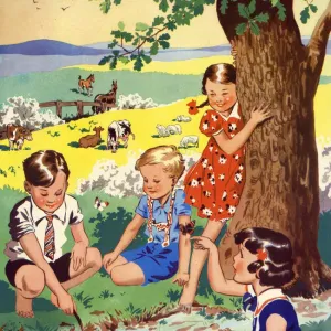 Infant School Illustrations 1950s UK playing Enid Blyton