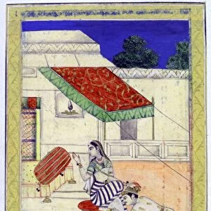 Album of Ragamala. A prince kneels at the feet of his mistress Khandita Nayiki (The