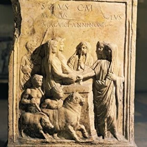 Altar of Vicomagistri, depicting sacrifice scene with four magistrates, height 105 cm
