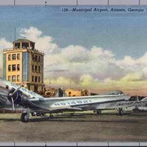 Atlanta Municipal Airport. ca. 1940, Atlanta, Georgia, USA, 136--Municipal Airport, Atlanta, Georgia. ATLANTA MUNICIPAL AIRPORT. ATLANTA, GA. The Hub of Southeastern Aviation -where planes arrive every thirty minutes-and serving seven points of the compass