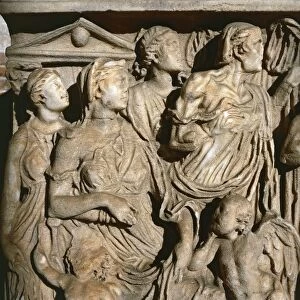 Close up of sarcophagus with myth of Phaedra and Hippolytus, Roman civilization, late 2nd century a. d
