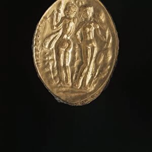 Etruscan civilization, goldsmith art. Gold signet - ring with washing scene. From Todi, Perugia Province