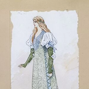 France, Paris, Costume sketch for Desdemona in Otello by Giuseppe Verdi for the performance at Paris, Salle Garnier