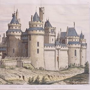 France, Pierrefonds Medieval Castle, restored by Violet le Duc from Moniteur des Architectes, engraving, 1882