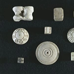 Game objects made from ivory, dice, knucklebones (astragaloi) and counters, From Volubilis (Morocco)