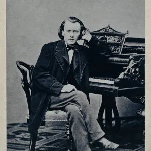 Germany, portrait of German composer, pianist and conductor, Johannes Brahm at piano