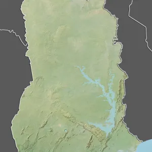 Ghana, Relief Map With Border and Mask