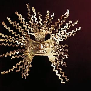 Golden sun mask from La Tolita Island, Ecuador, La Tolita culture, Pre-Columbian civilization