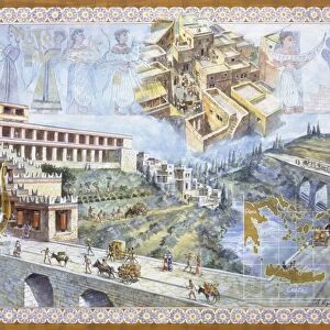 Greece, Crete, Reconstructed Knossos Palace, illustration