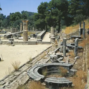 Greece, Ilia Prefecture, Olympia, Temple of Hera Nymphaeum of Herodes Atticus