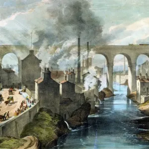 Train crossing Stockport viaduct Print c1845 Train crossing Stockport viaduct Print c1845