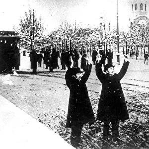 Inspecting pedestrians on riga street during 1905 revolt