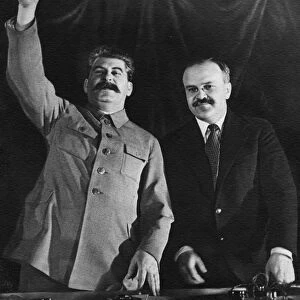 Joseph stalin and vyacheslav molotov at the opening celebrations of the moscow metro (subway) in 1935