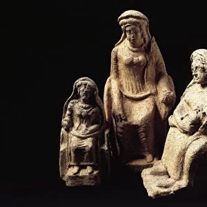 Latins civilization, terracotta statues depicting seated women, from Lavinio, Lazio Region, Italy