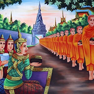 The Life of the Buddha, Siddhartha Gautama. During a visit to Rajagaha City, the Buddha went for alms-round. Along the way King Bimbisara and his royal family paid repects to the Buddha and His disciples. Soc Po Lok buddhist temple. Chau Doc