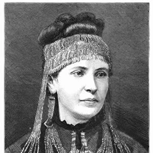 Madame Schliemann wearing jewellery excavated by her husband at Mycenae. Schliemann