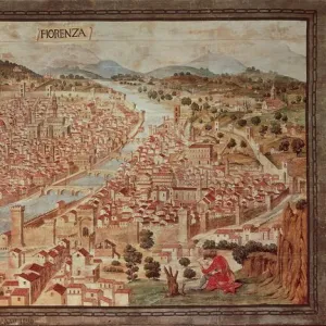 Map of Florence known as Della Catena Map of Florence, Attributed to Francesco di Lorenzo Rosselli, 1470, illustration