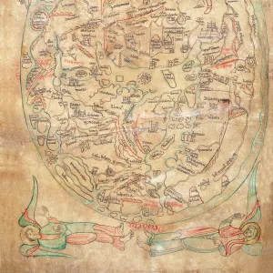 Mappa Mundi by Sawley or Enrico di Magonza, ink and colors on parchment, 12th Century