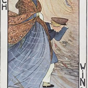 March: Wind Postcard by Rie Cramer. ca. 1907-1930, March: Wind Postcard by Rie Cramer