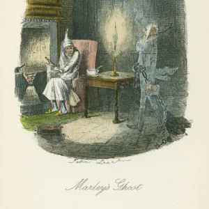 Marleys ghost appearing to Scrooge. Illustration by John Leech (1817-64) for