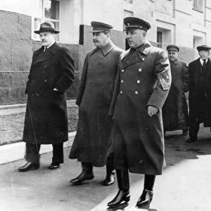 Moscow, ussr may day 1941: walking to the may day celebrations in red square, left to right: v, molotov, soviet premier josef stalin, k, voroshilov, g, malenkov, l, beria (head of secret police)