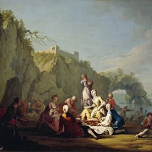 Nobles lunching in front of cave by Pietro Fabris