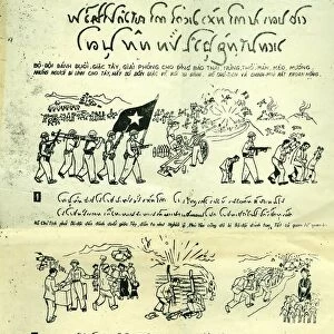 Propaganda poster from North Vietnam c1960 showing a series of liberation excersises