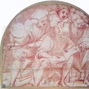 Four Singers, red crayon with traces of pencil. Pontomoro (Jacopo Carucci 1494-1557)