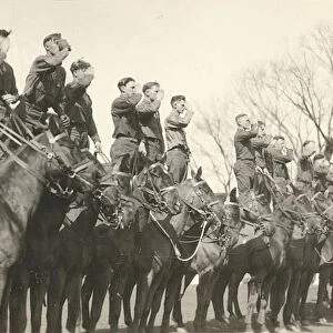 Soldiers Saluting While Standing on Horseback