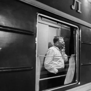 Soviet composer, dmitri shostakovich, on the train on his way home to moscow after the first performance of his 12th symphony the year 1917 by the leningrad philharmonic