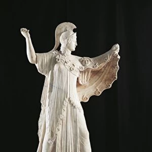Statue of Athena Promachos from an original sculpture of the 5th century B. C. from the Villa of the Papyri at Ercolano, ancient Herculaneum, province of Naples, Italy, Roman civilization